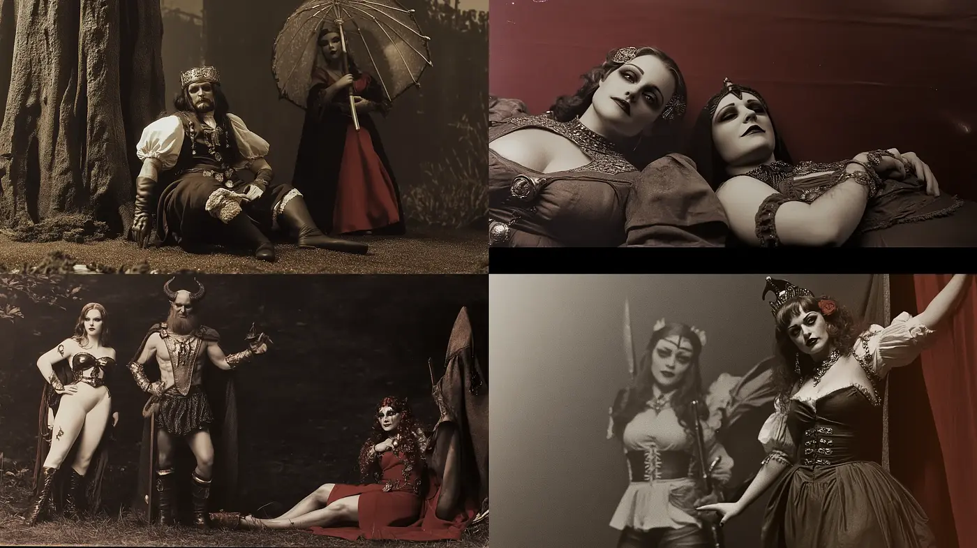 Sepia-Toned Theatrical Portraiture with a Gothic Victorian Twist - Midjourney sref style