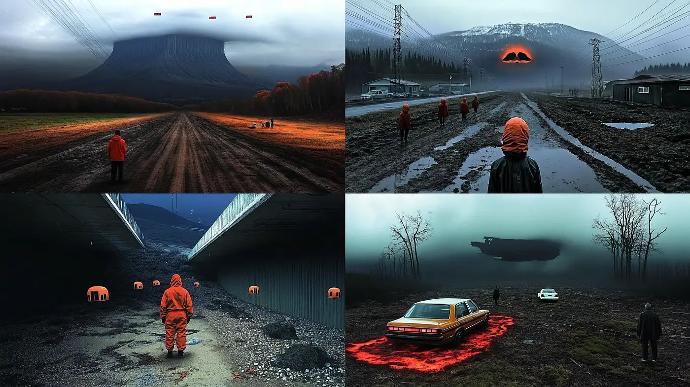 Dystopian Echoes: Consistent Hues of Desolation and Anomalous Sci-Fi Elements - Midjourney sref style