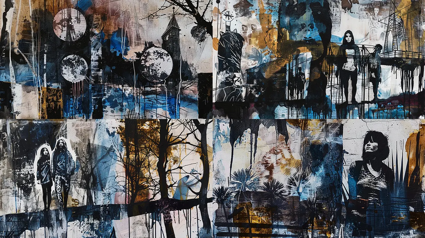 Shrouded Memories: A Tapestry of Melancholic Hues and Abstracted Forms - Midjourney sref style