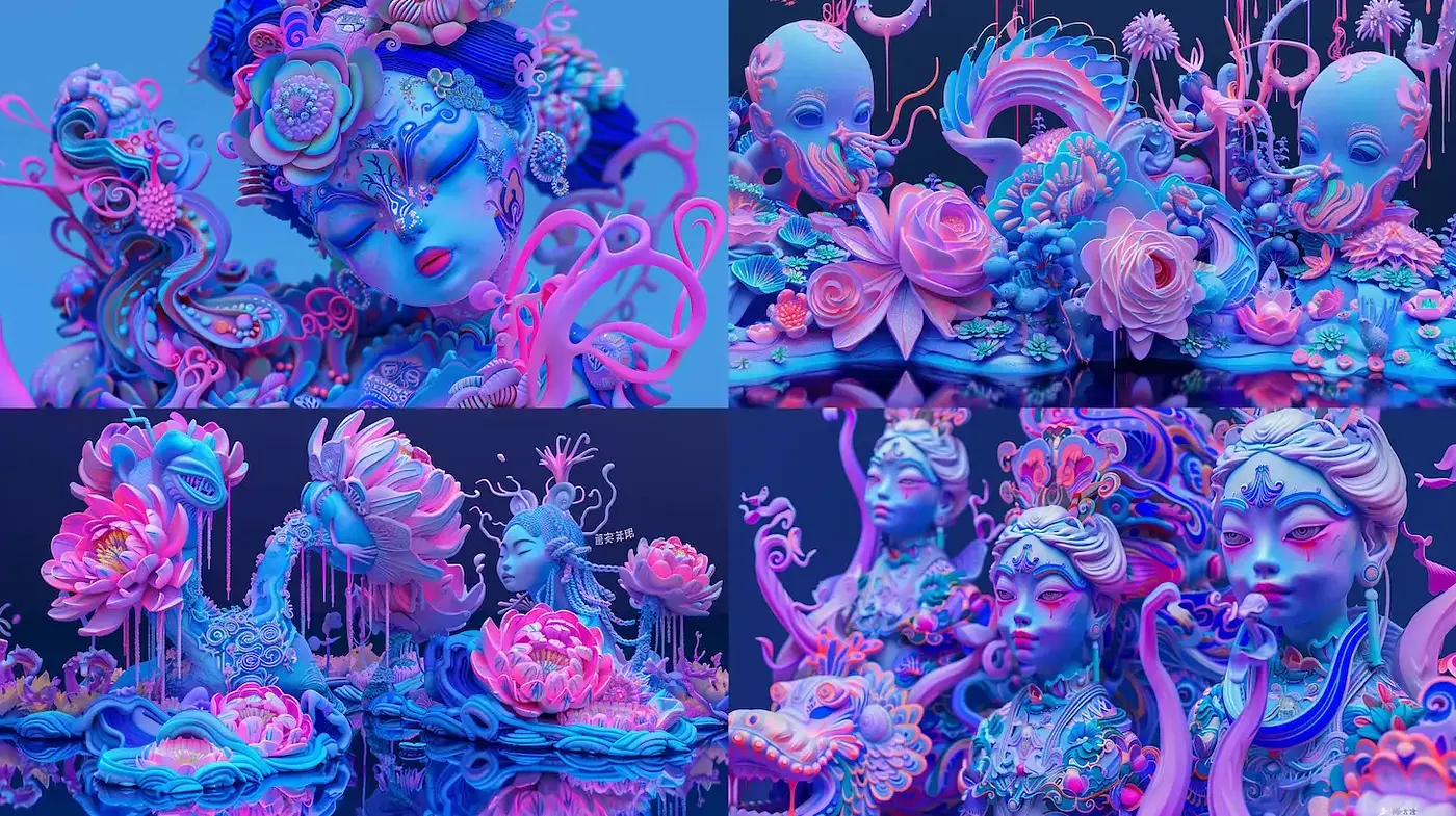 Vibrant and surreal sculptural elegance with organic motifs - Midjourney sref style