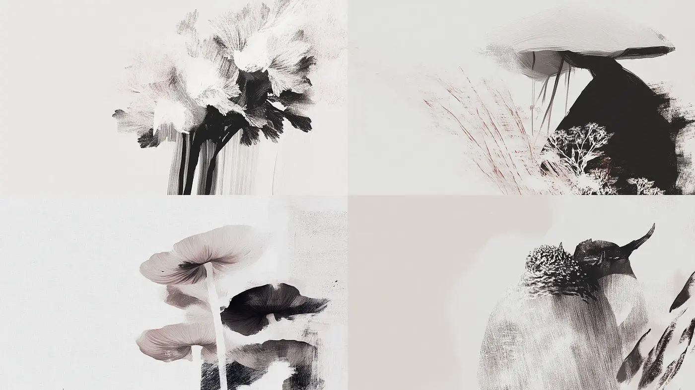 Monochromatic Elegance: Abstract Floral Expressions - Midjourney sref style