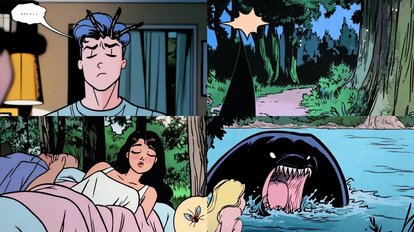 Contemporary Comic Strip Resurgence with a Suspenseful Undertone - Midjourney sref style
