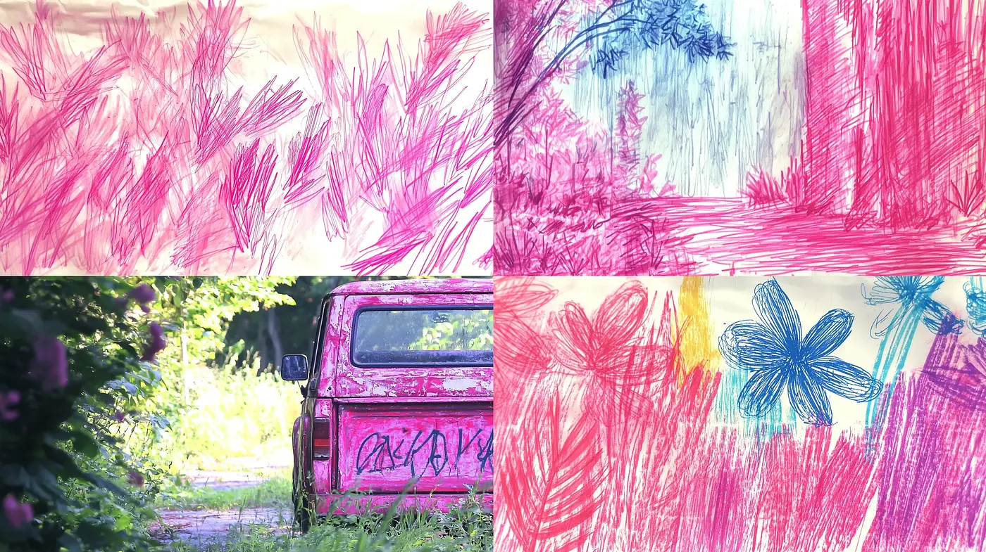 Scribbled Hues of Whimsy: A Tale of Vivid Lines and Pastel Tones - Midjourney sref style
