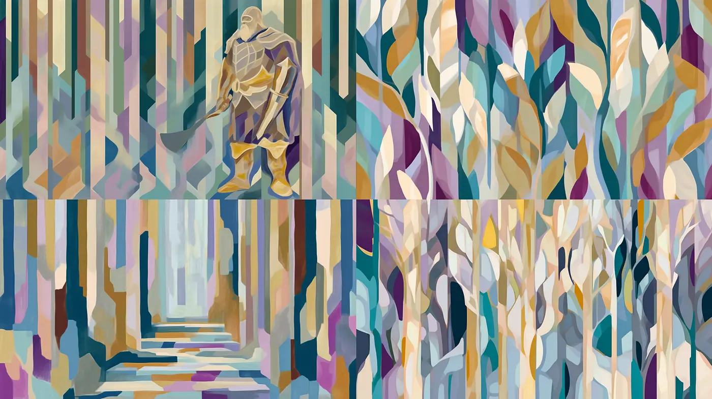 Abstract Forest of Geometric Hues: Homage to Cubist Textures and Nature's Palette - Midjourney sref style