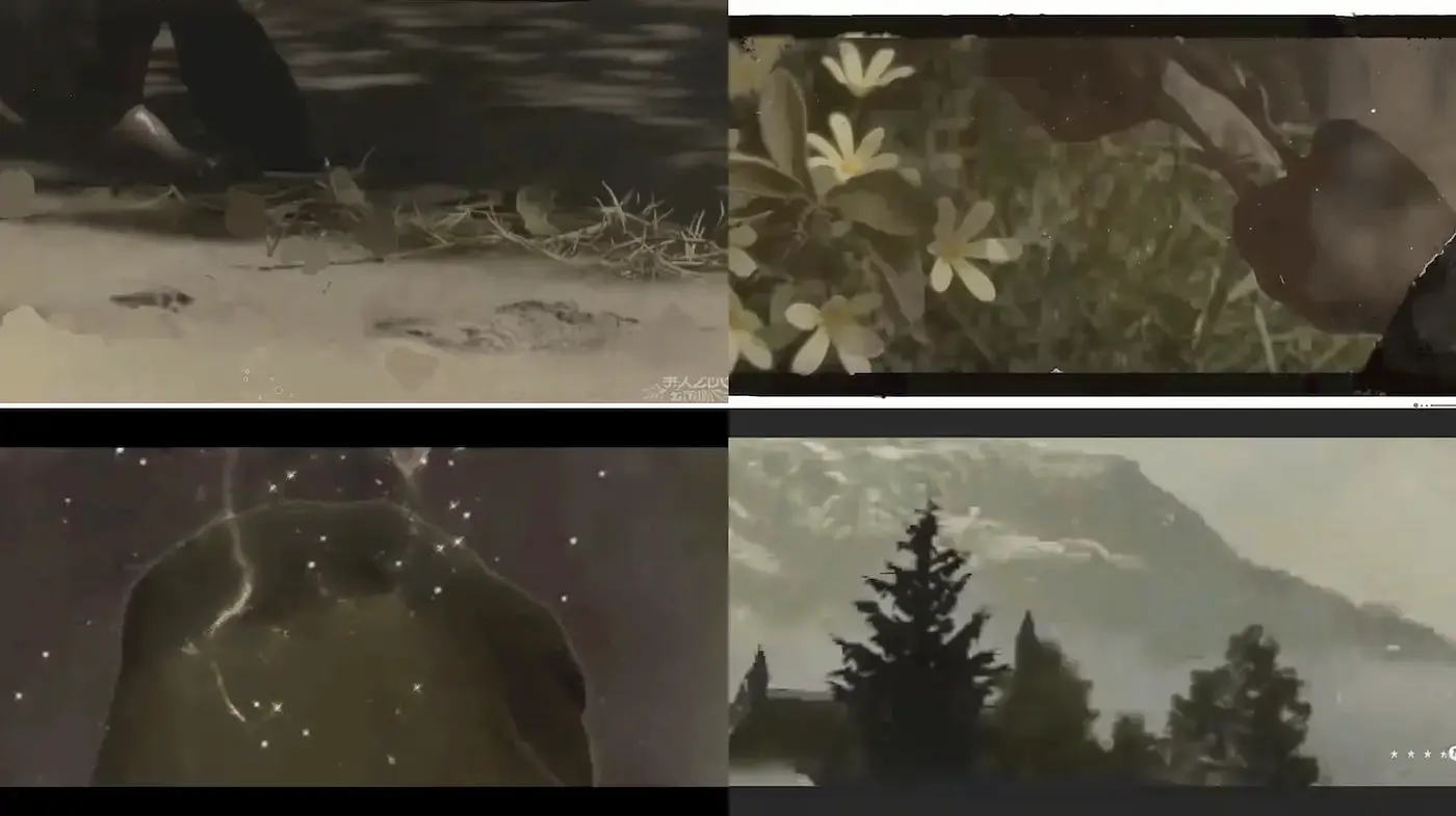 Elegant Blend of Nature and Abstract Elements with a Subdued Palette - Midjourney sref style