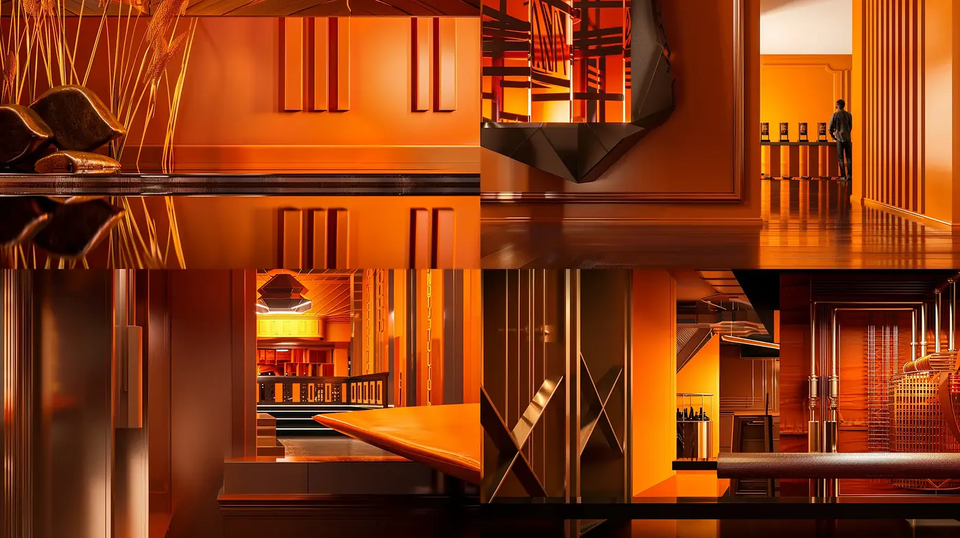 Warm Amber Hues in Abstract Architectural Symphony - Midjourney sref style