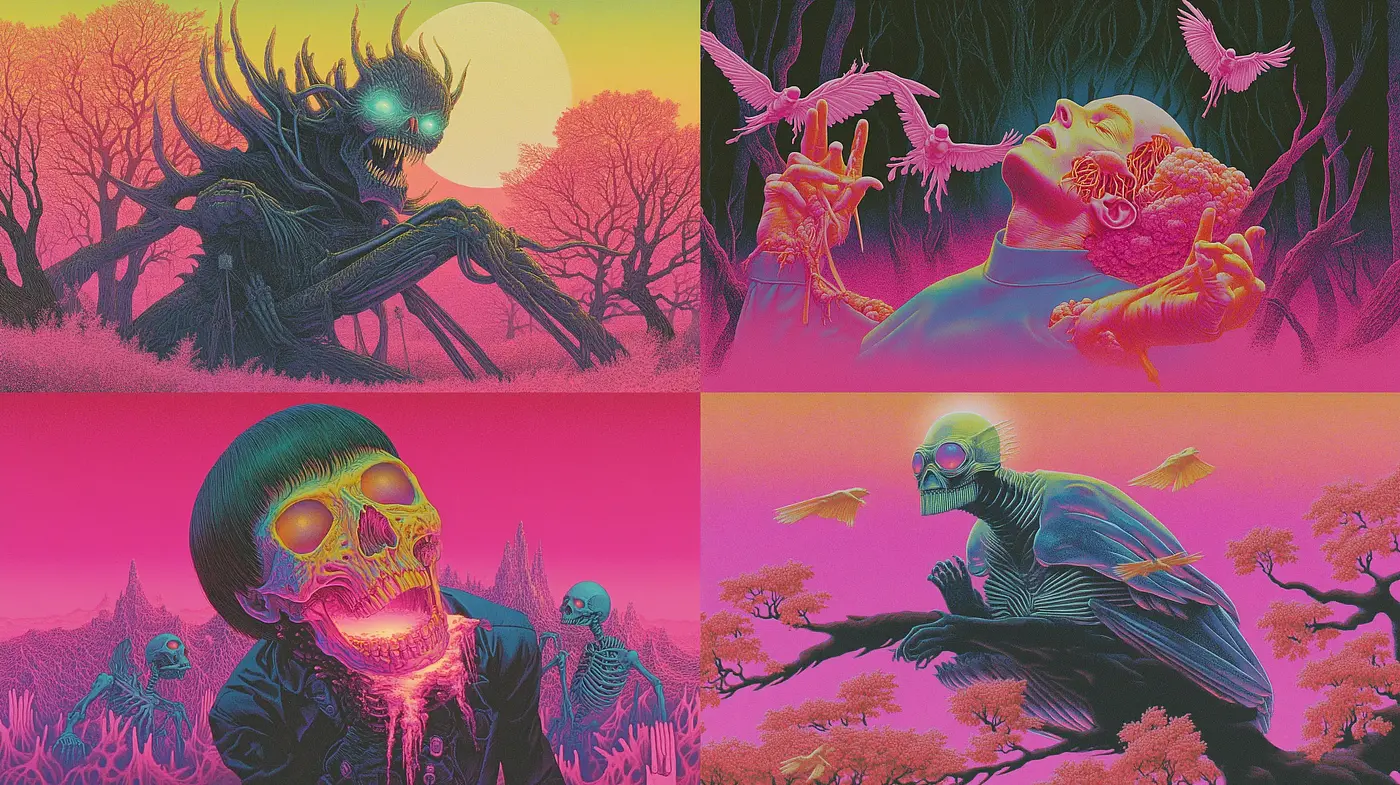 Psychedelic Dreamscape in Surrealistic Twilight Hues - Midjourney sref style
