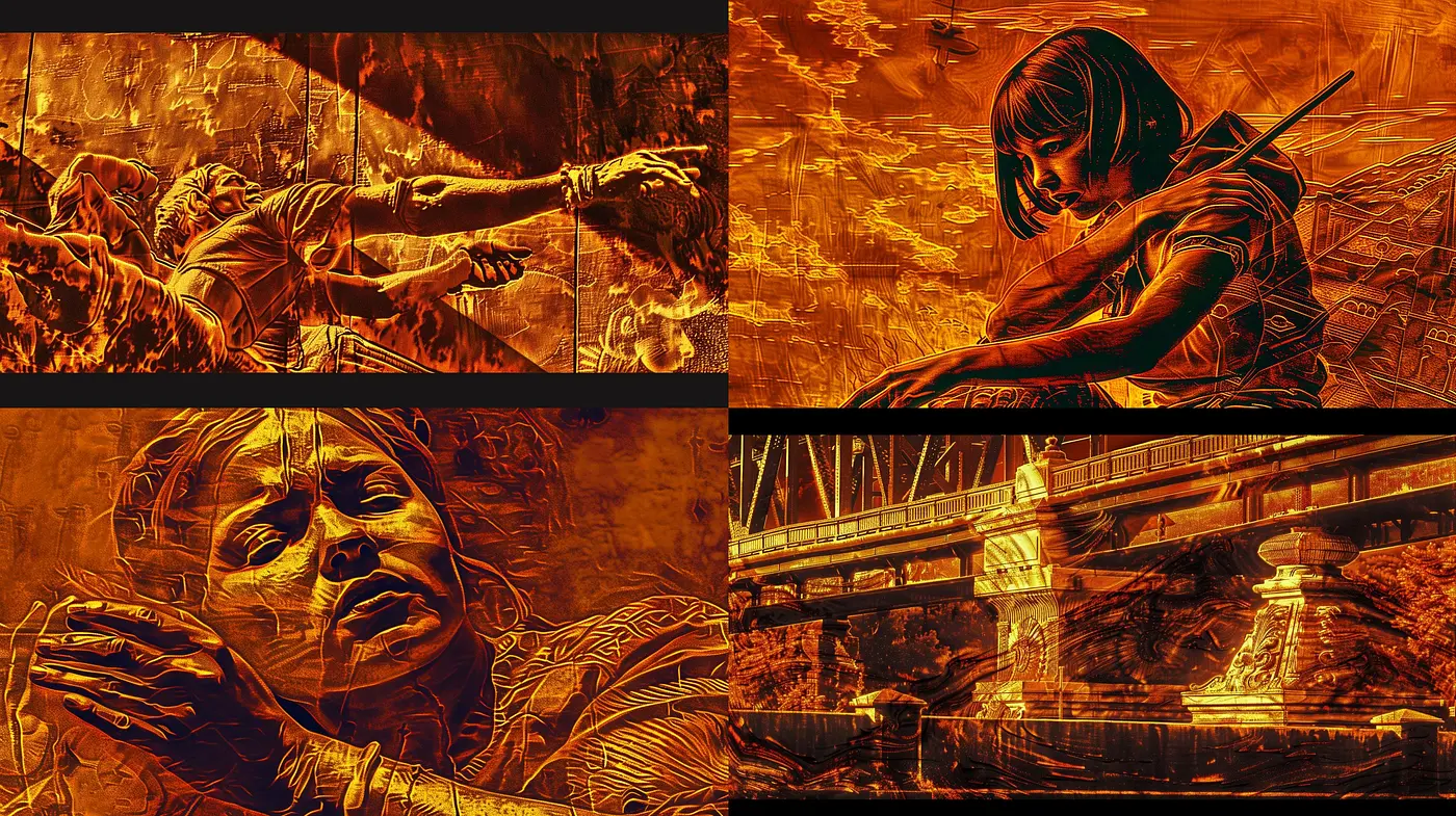 Fiery Sepia Textured Dreamscape: A Homage to Emotional Brushwork - Midjourney sref style