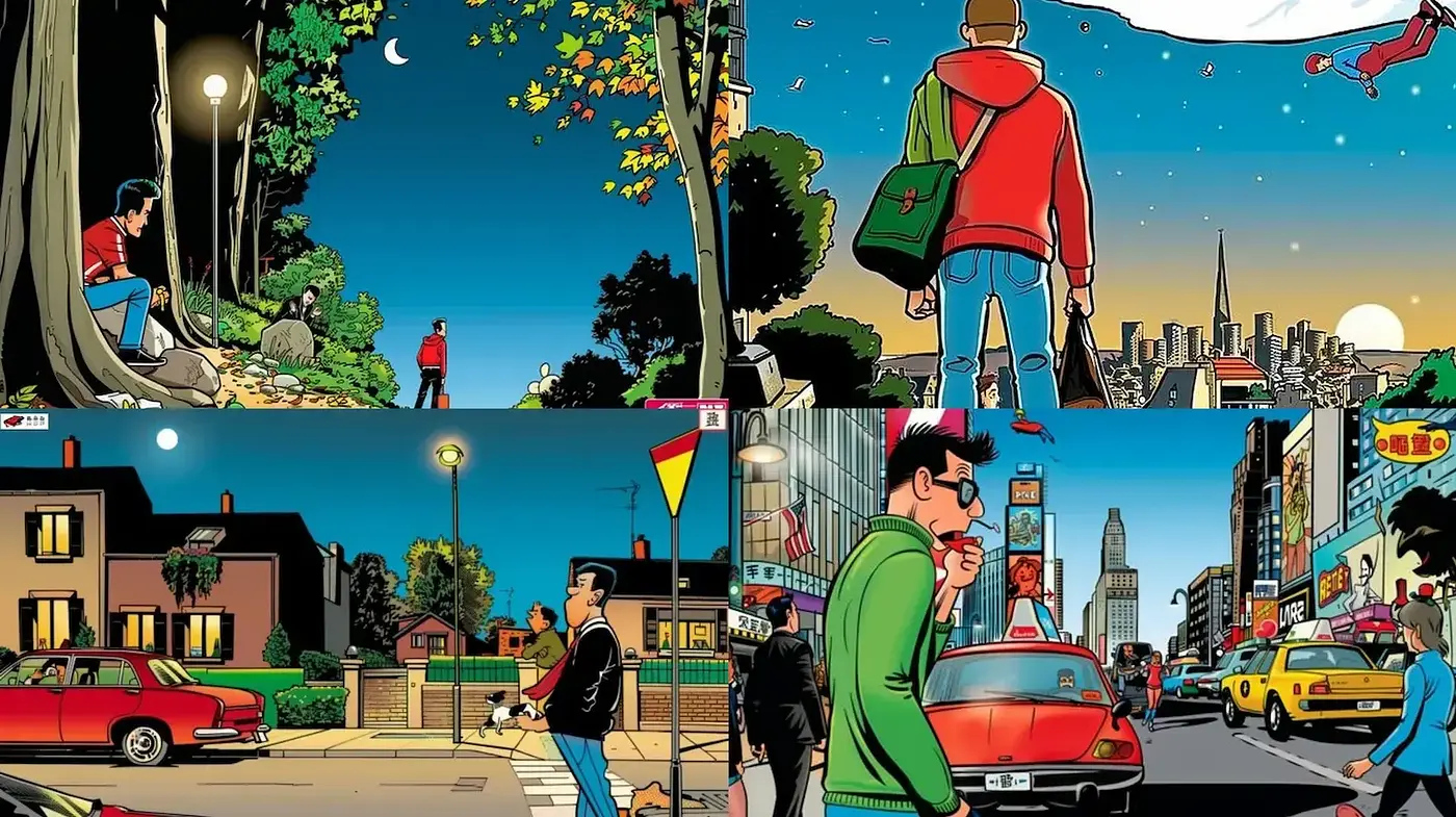 Vibrant and Dynamic Urban Comic Aesthetic with a Touch of Nostalgia - Midjourney sref style