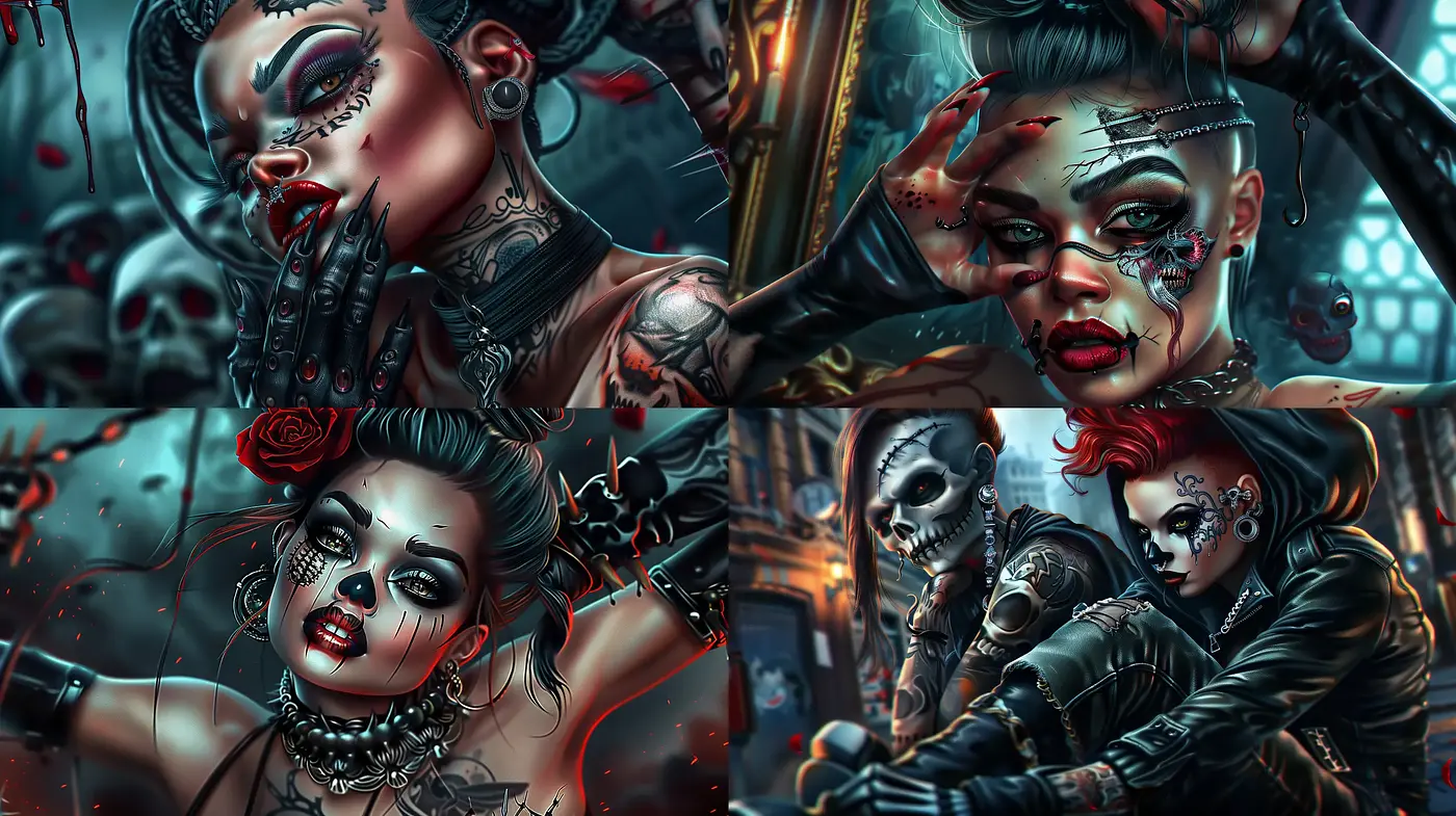 Gothic Punk Elegance with Surreal Overtones - Midjourney sref style