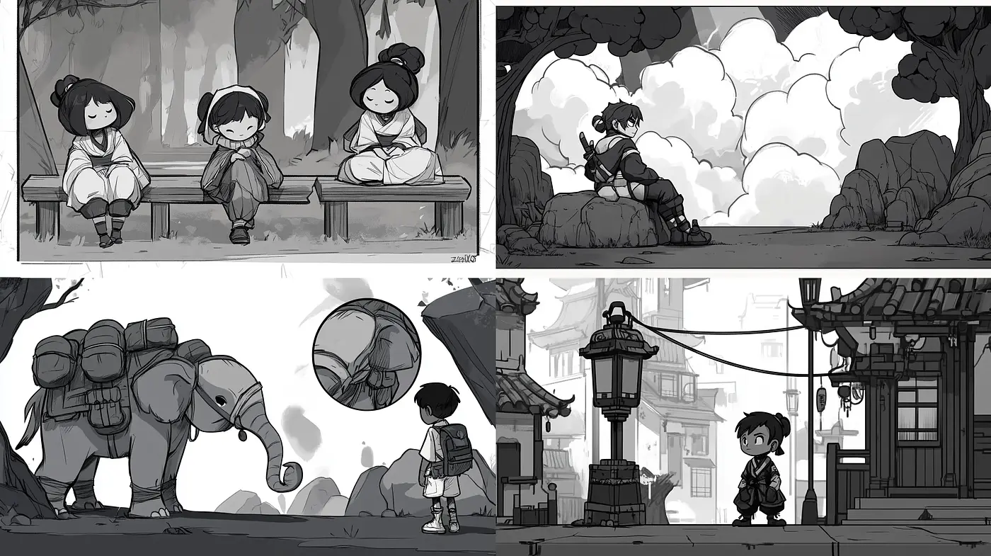 Monochromatic Whimsy: Echoes of Nostalgia in a Stylized World - Midjourney sref style