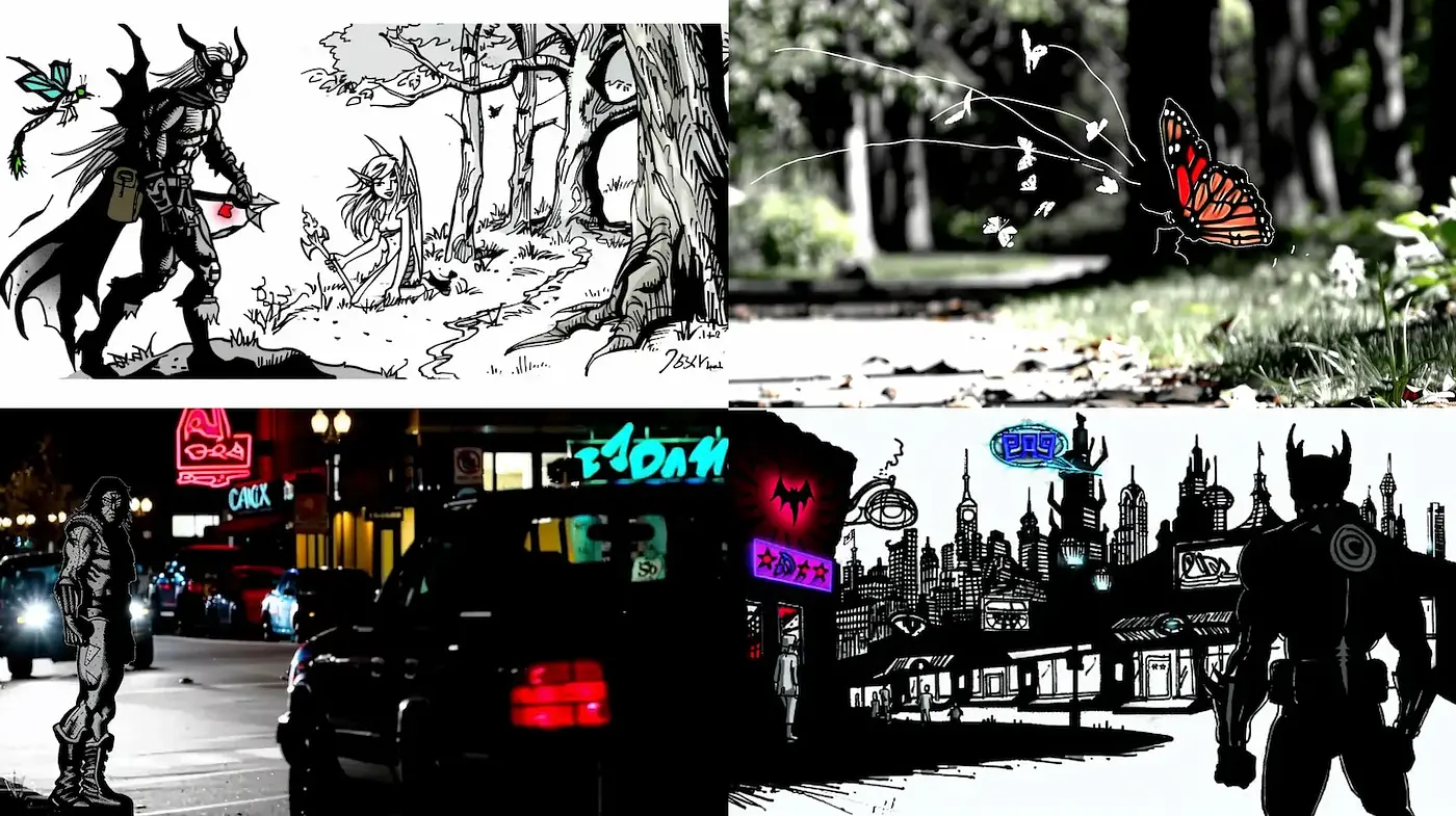 Dynamic Fusion of Comic-Inspired Illustrations with Urban Cinematic Elements - Midjourney sref style