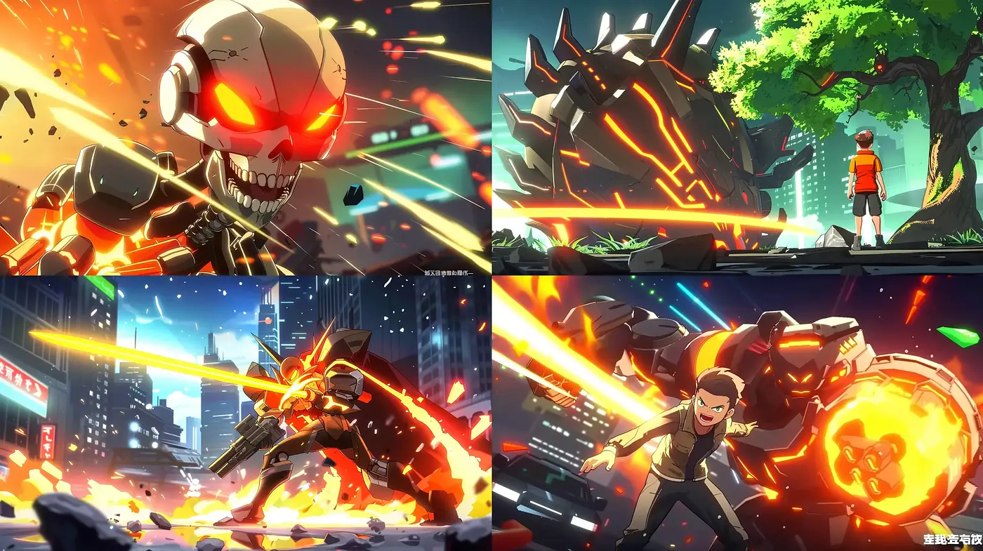 Dynamic Sci-Fi Action in Luminous Anime Style - Midjourney sref style