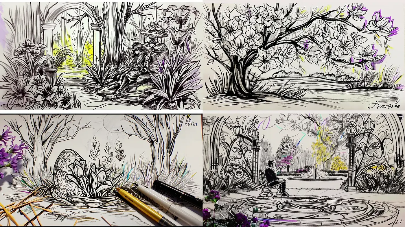 Intricate Botanical Sketches with a Whimsical Touch - Midjourney sref style