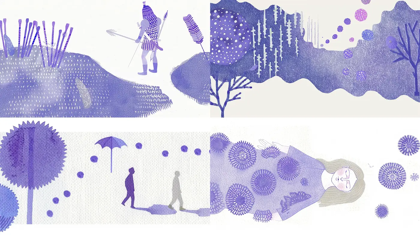 Monochromatic Lavender Dreamscape with Stippling Textures - Midjourney sref style