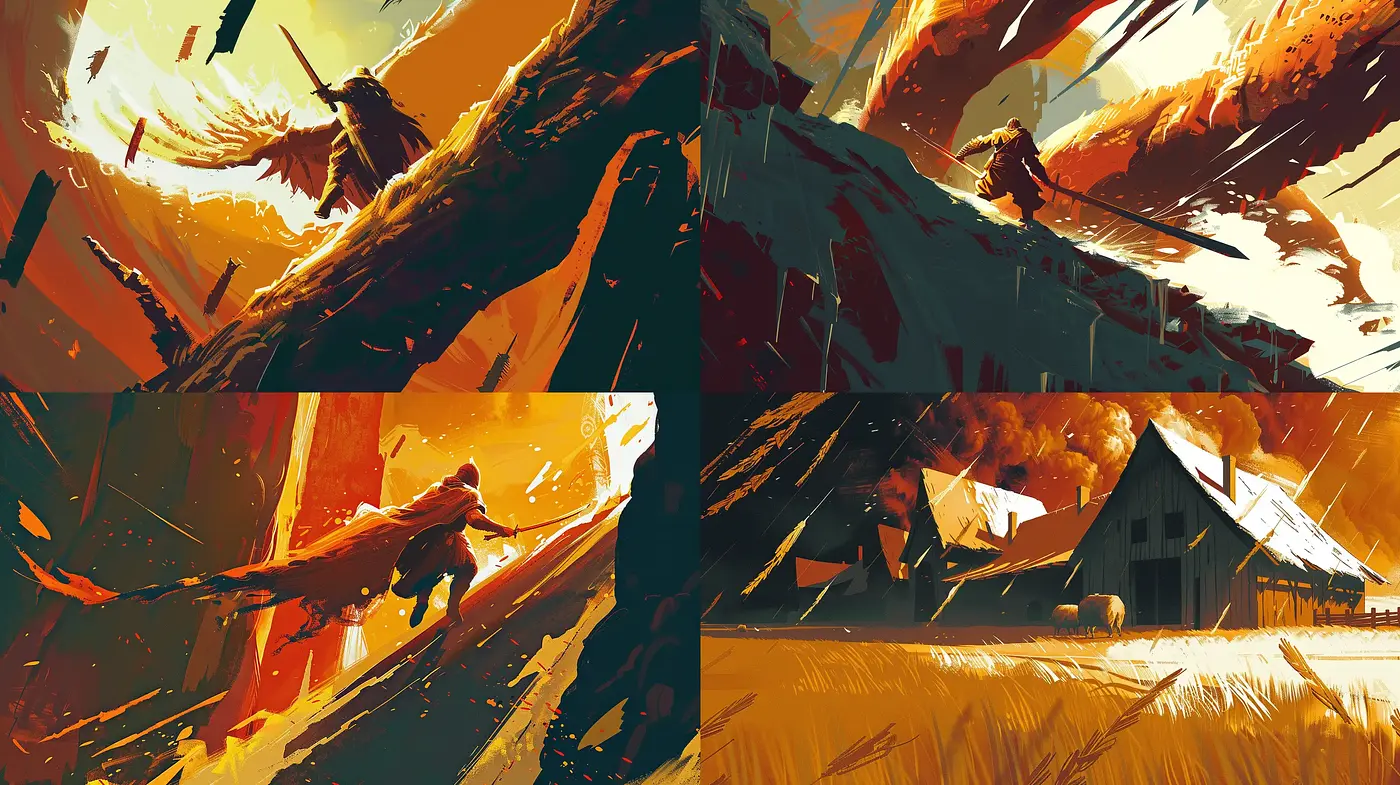 Dynamic Brushwork and Evocative Warmth in Stylized Landscapes - Midjourney sref style