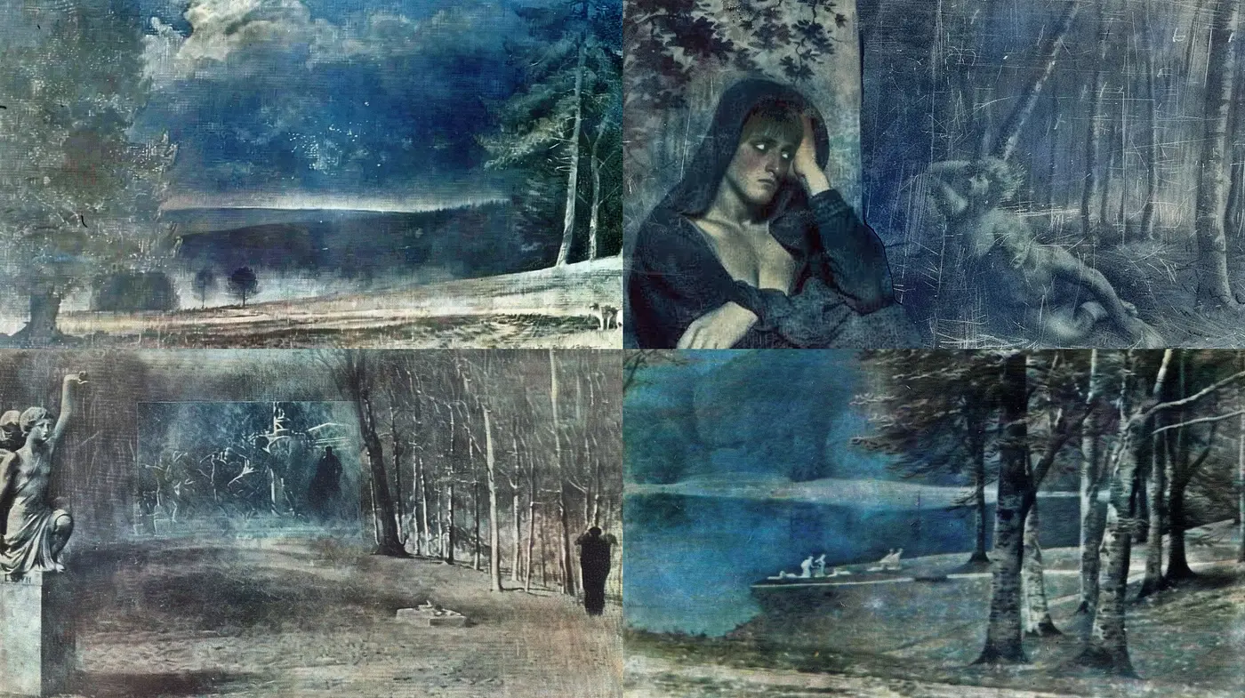 Ethereal Nocturnal Dreamscape: A Fusion of Chiaroscuro and Impressionist Echoes - Midjourney sref style