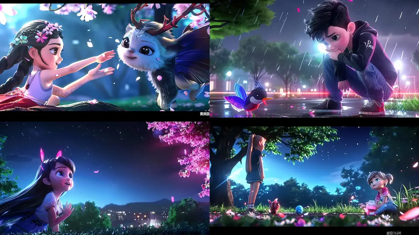 Vibrant and Enchanting Nighttime Fantasy with Playful Elements - Midjourney sref style