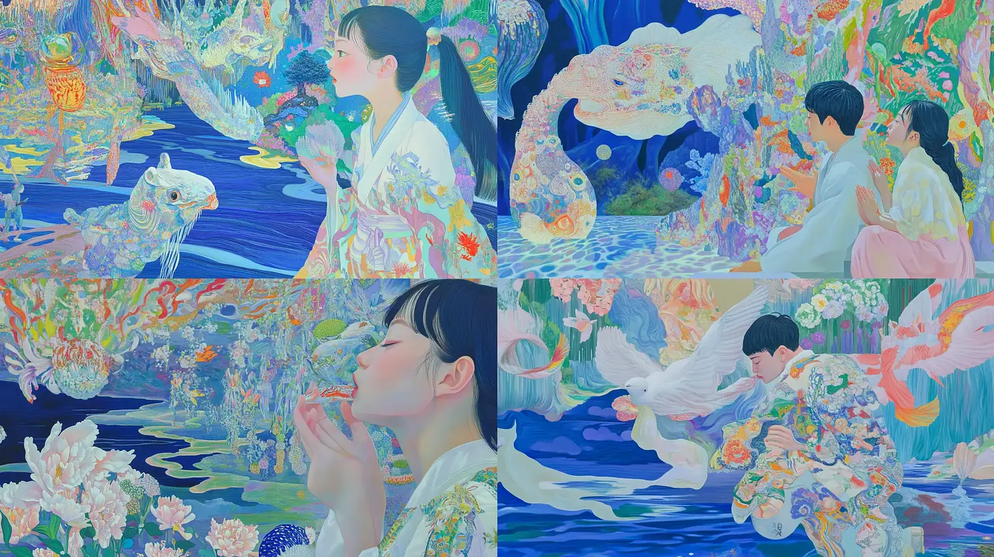 Ethereal Dreamscape in a Florid Aquatic Utopia - Midjourney sref style