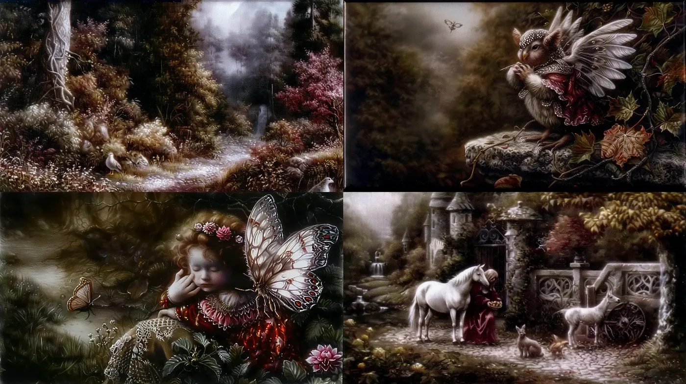 Enchanted Twilight: A Homage to Classic Fantasy Illustration and Surrealism - Midjourney sref style