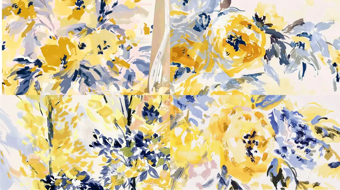 Luminous Floral Impressions Elegantly Unfolding Across a Sunny Palette - Midjourney sref style