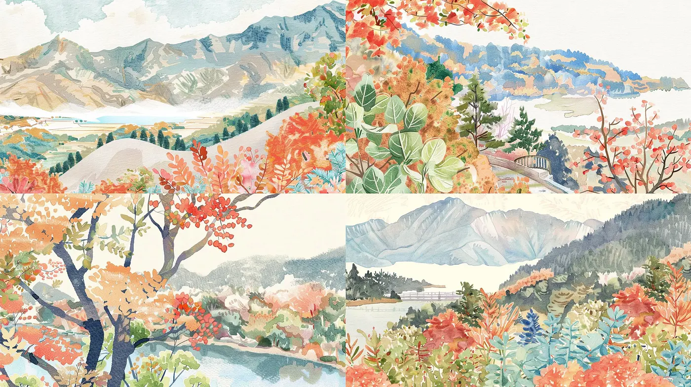 Serene Pastel Tapestry: A Nostalgic Homage to Nature's Untouched Beauty - Midjourney sref style