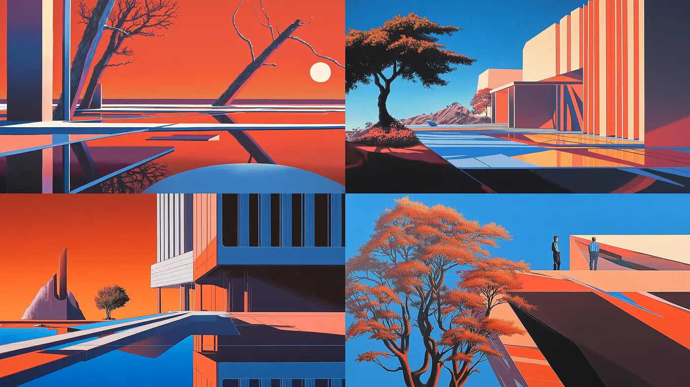 Sunset Hues and Architectural Silhouettes - Midjourney sref style