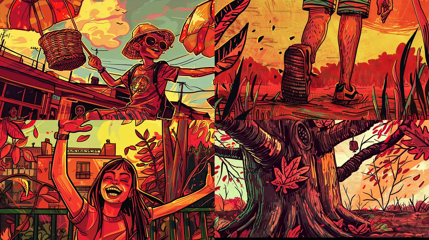 Vibrant Surrealistic Harmony: A Fusion of Graphic Novel Elements with Psychedelic Color Compositions - Midjourney sref style