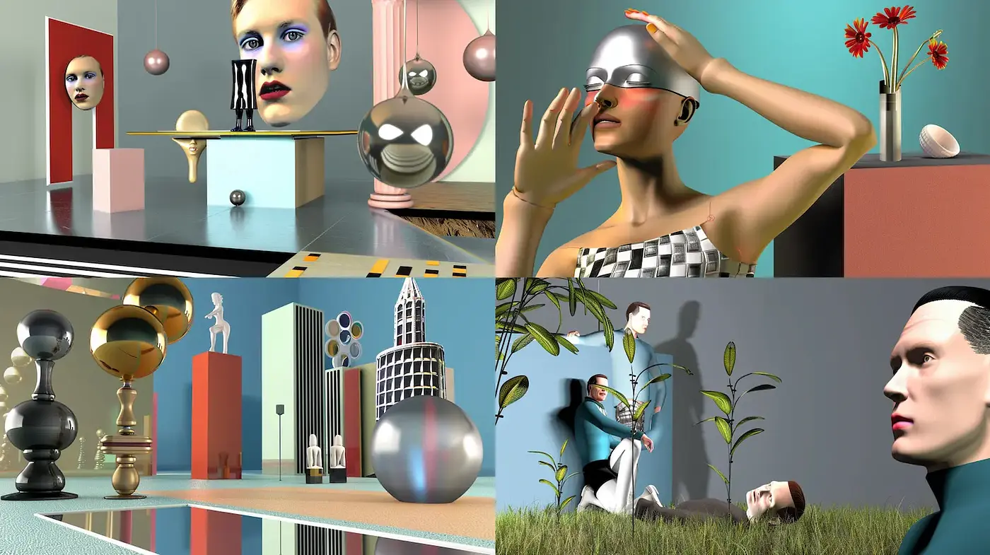 Surrealistic 3D Art with a Retro-Futuristic Influence - Midjourney sref style