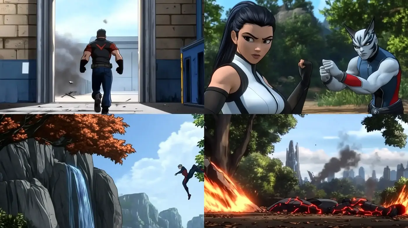 Vibrant Action-centric Comic Animation Essence - Midjourney sref style
