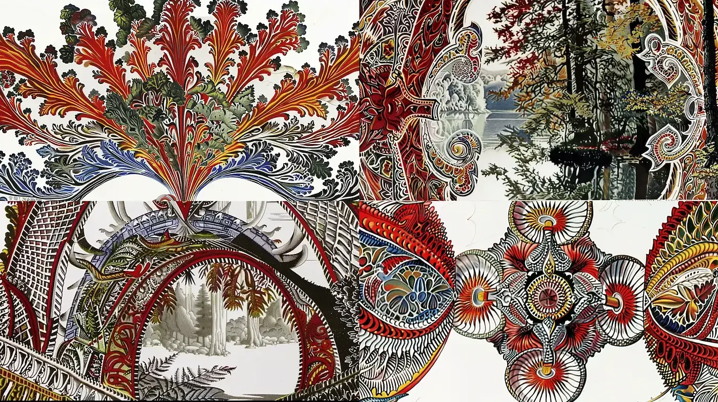 Intricate and Vibrant Floral Patterns with Natural Elements - Midjourney sref style