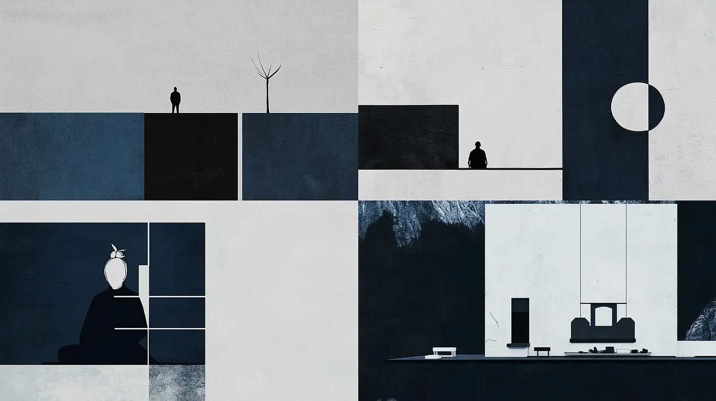 Monochromatic Geometric Minimalism with Textural Contrasts - Midjourney sref style