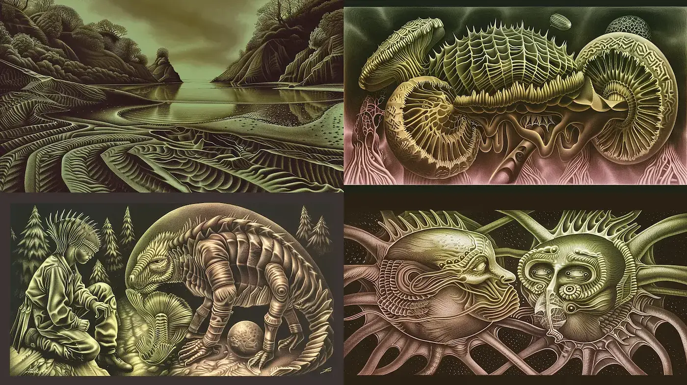 Surreal Enigmatic Dreamscape Fusion - Midjourney sref style