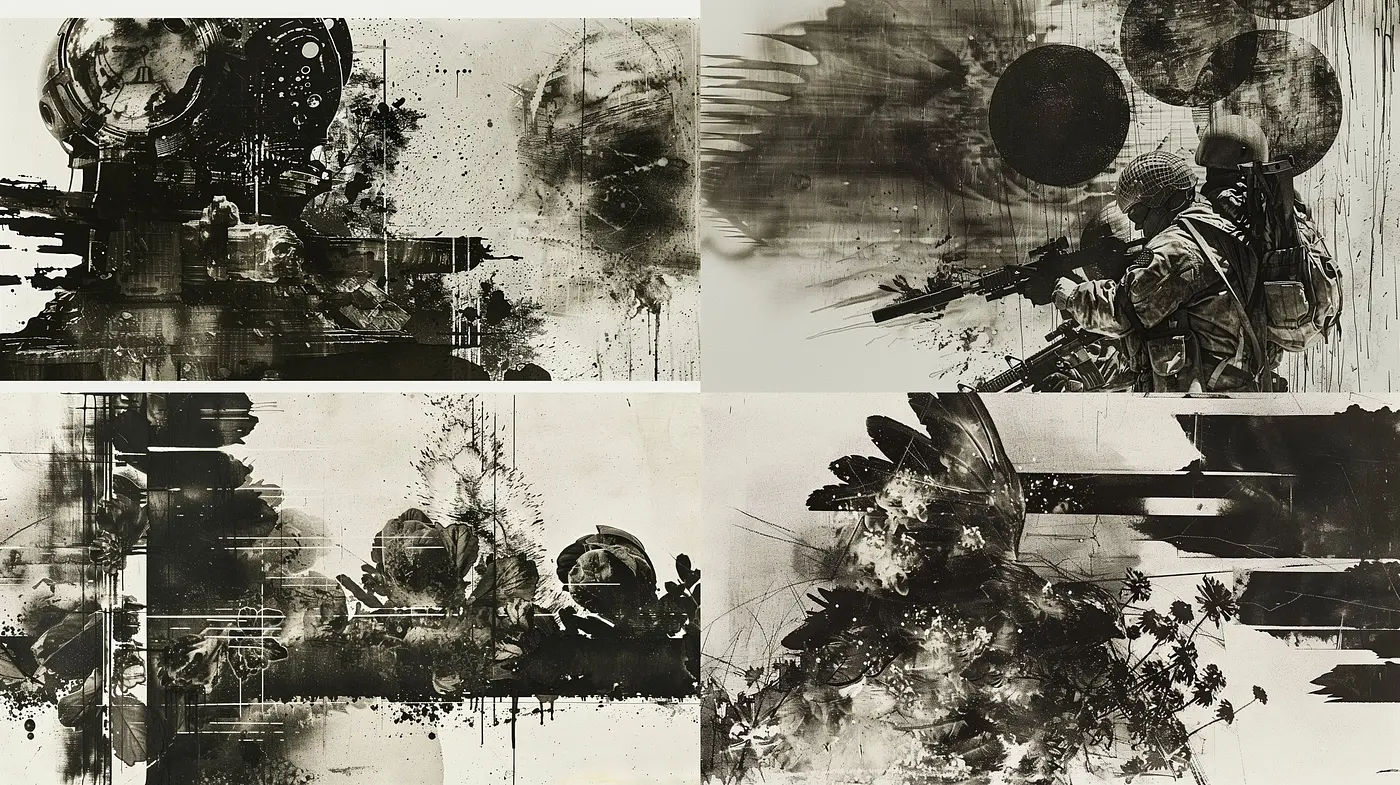 Monochrome Dreamscapes: Abstract Expressive Fusion - Midjourney sref style