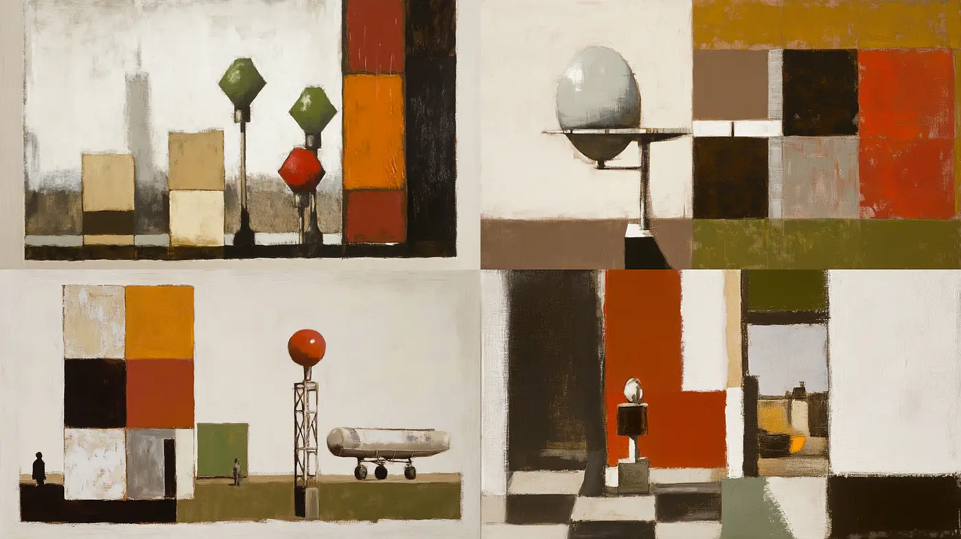 Mid-century Modern Abstract with Geometric Elements and a Calm Atmosphere - Midjourney sref style