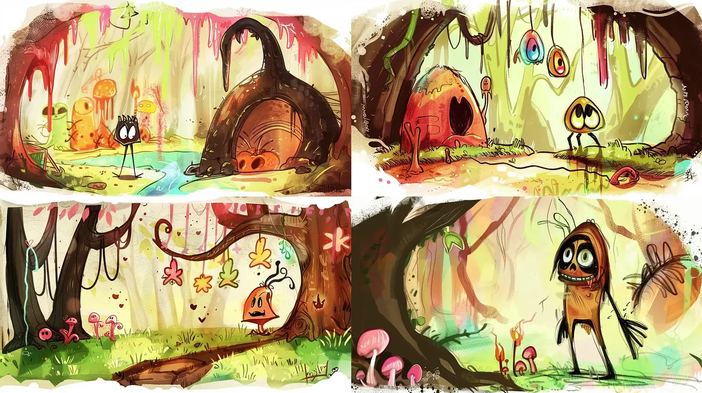 Whimsical Enchanted Forest Renderings with Vivid Storybook Aesthetics - Midjourney sref style