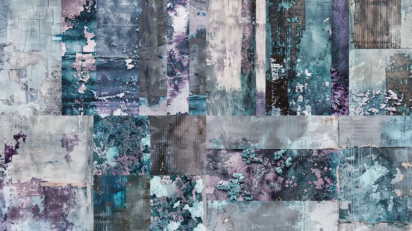 Eroded Elegance: Textural Symphony in Cool Tones - Midjourney sref style