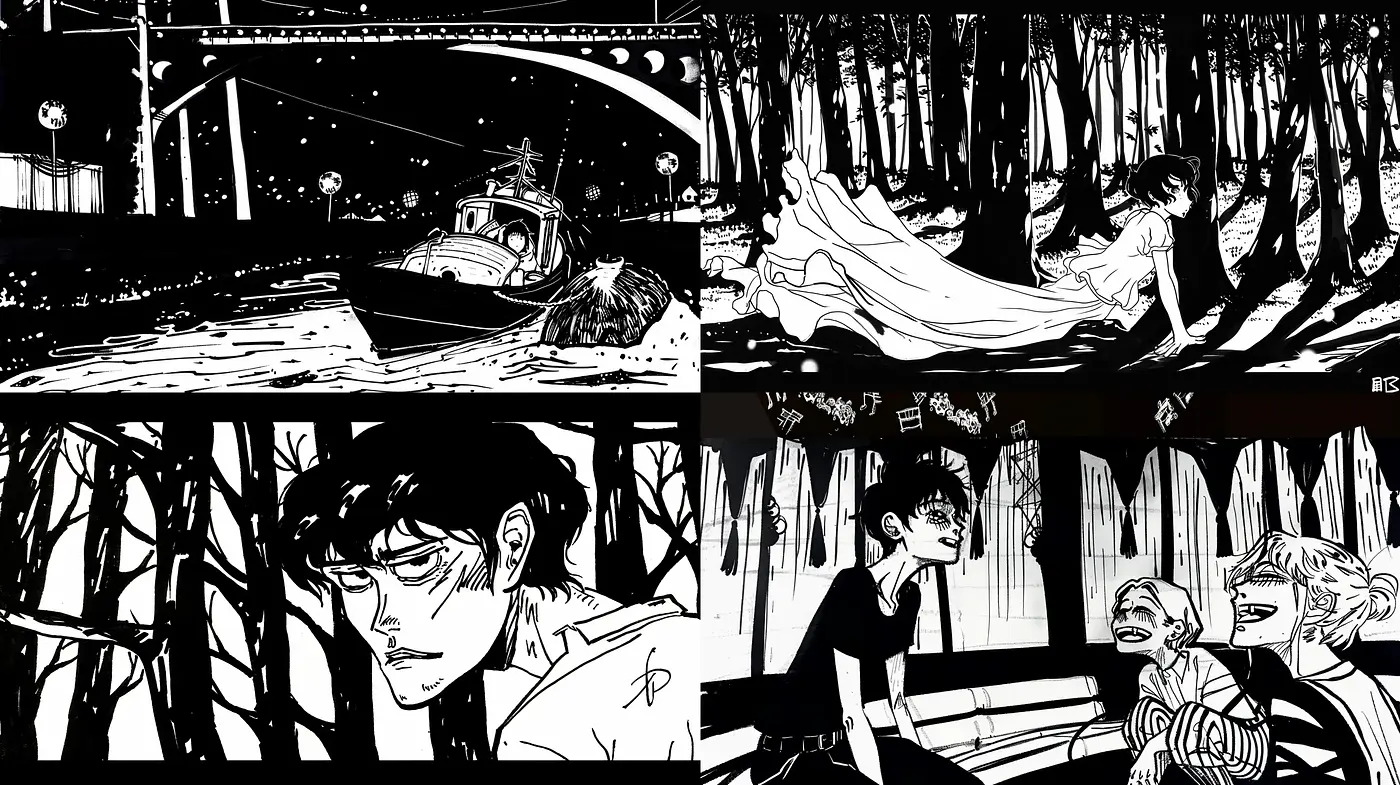 Monochromatic Noir with Graphic Novel Influences - Midjourney sref style