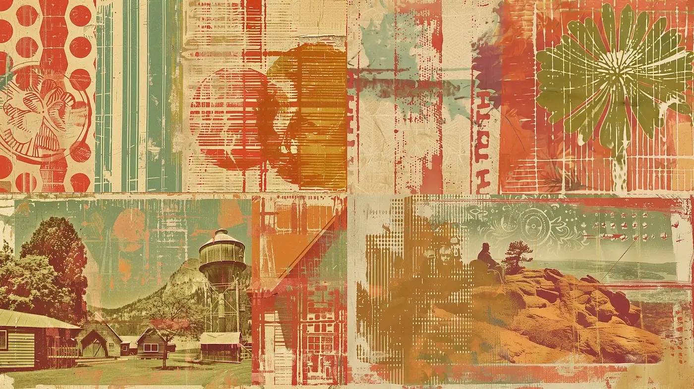 Eclectic Vintage Collage with Retro Aesthetics and Organic Textures - Midjourney sref style