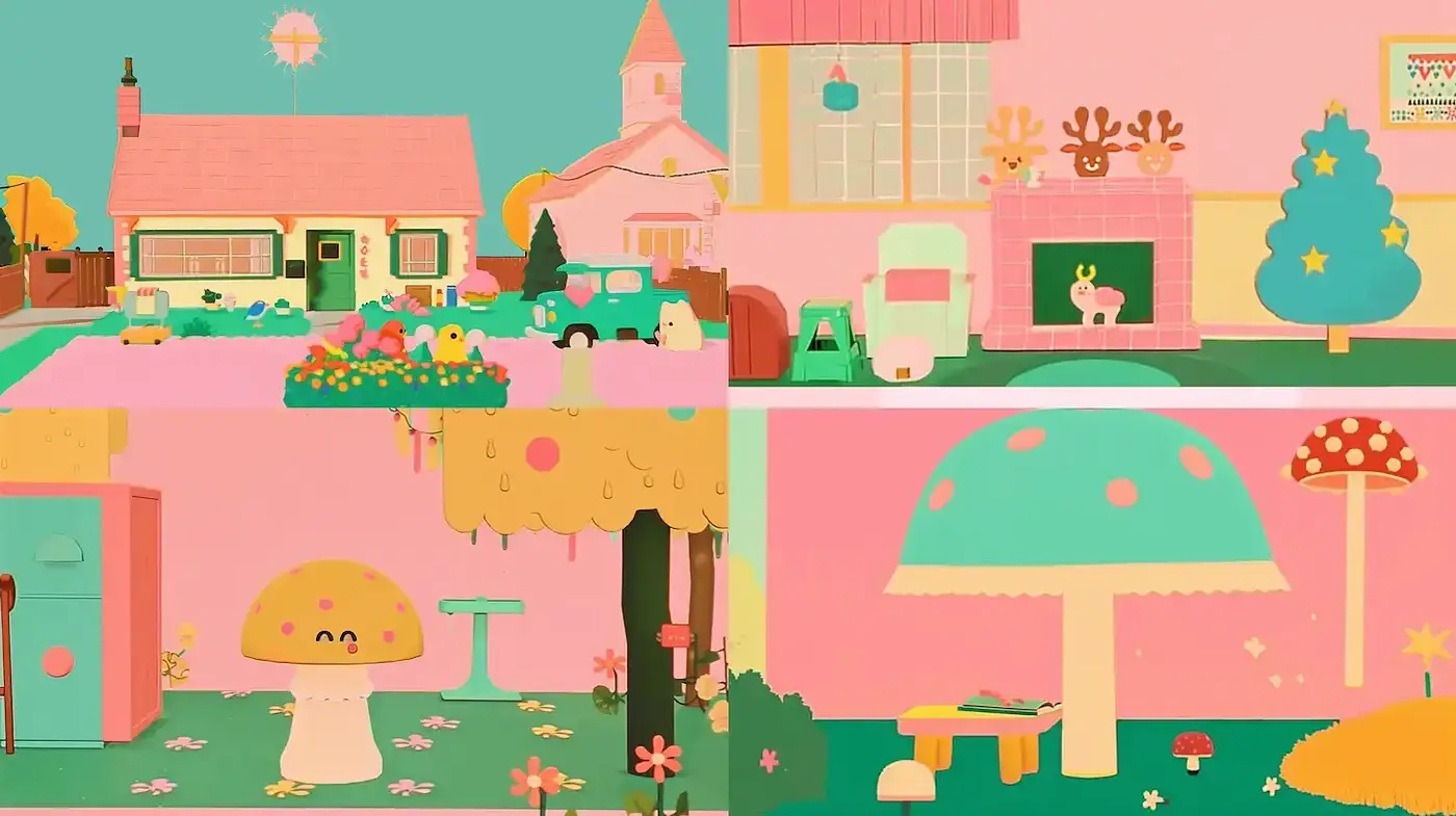 Charming and Whimsical Illustrations with a Playful Color Scheme - Midjourney sref style