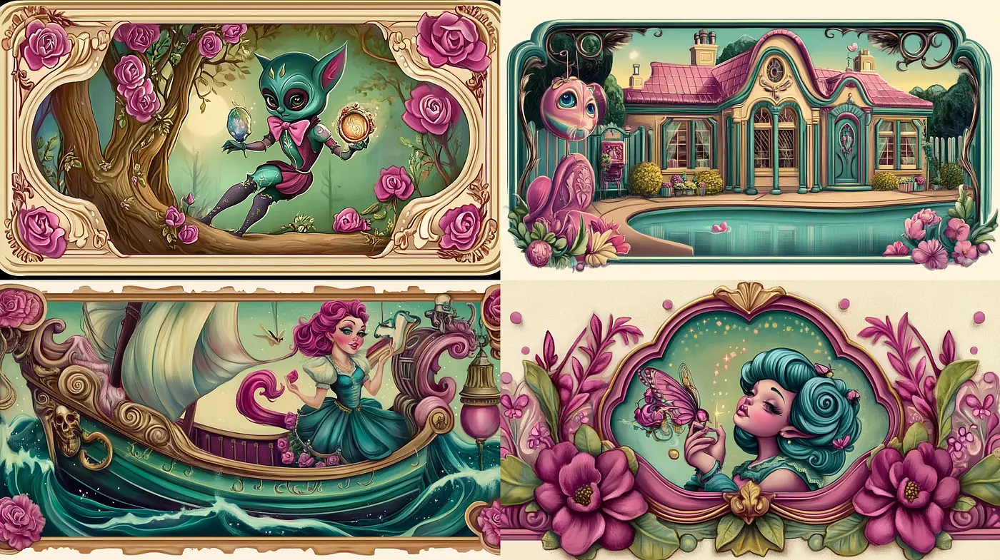 Enchanted Whimsical Dreamscapes with Florid Ornamentation - Midjourney sref style