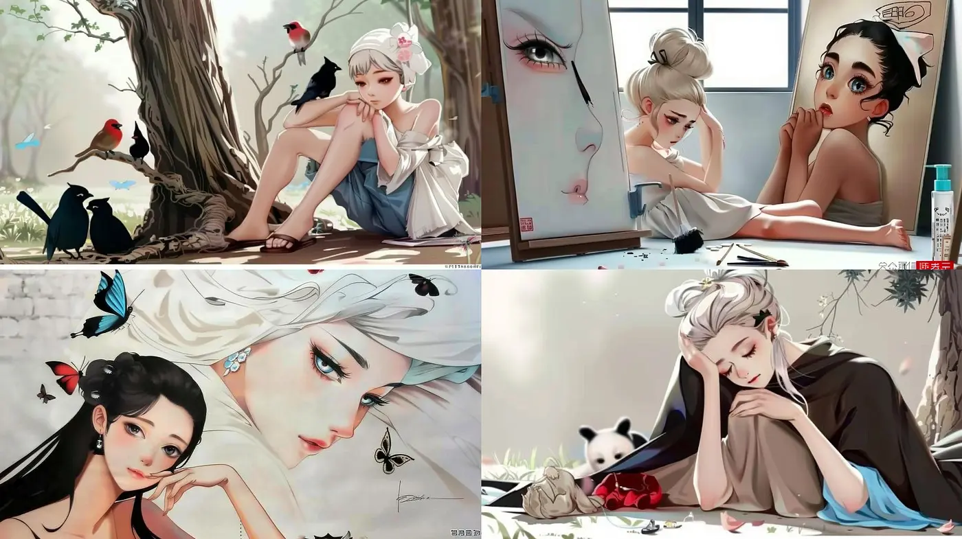 Enchanting Serenity: A Tranquil Blend of Anime-inspired Elegance with Nature Accents in a Dreamy Color Spectrum - Midjourney sref style