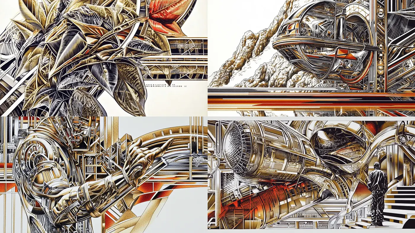 Futuristic Mechanical Elegance with Organic Overtones - Midjourney sref style
