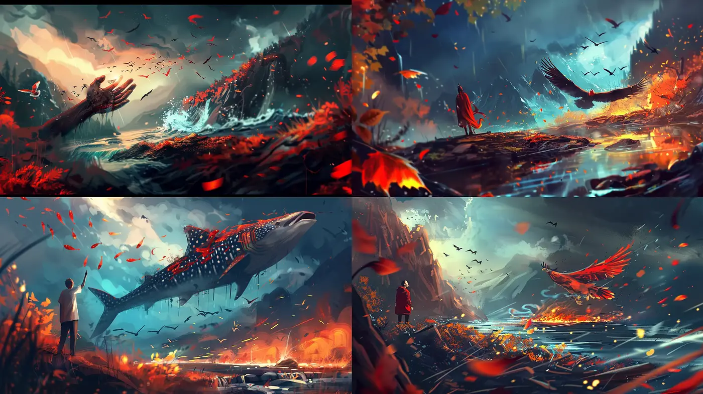 Dynamic Brushstroke Visions of a Surreal Nature - Midjourney sref style