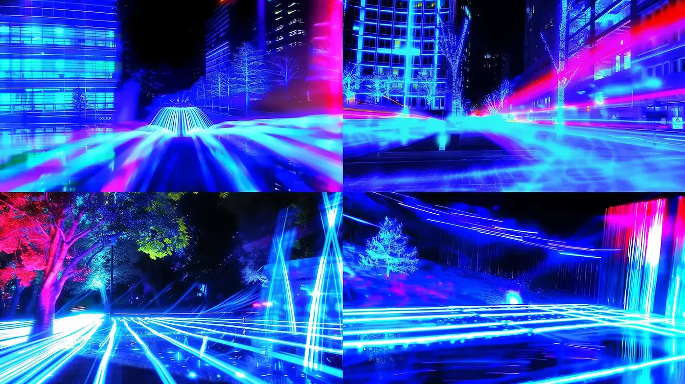 Dynamic Neon Urban Landscape with High Contrast Lighting - Midjourney sref style