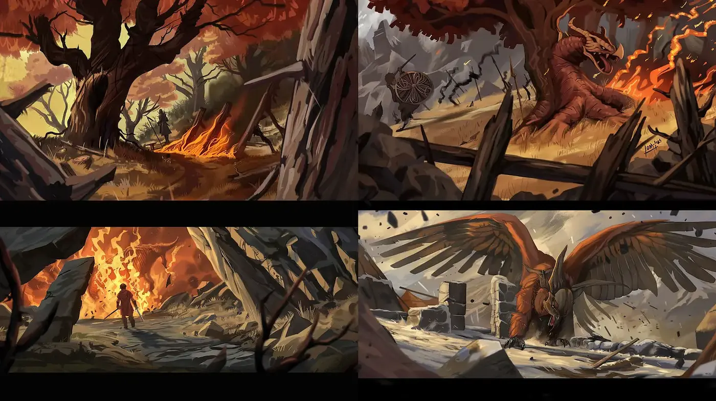 Dramatic and Evocative Environmental Illustrations with Dynamic Compositions - Midjourney sref style