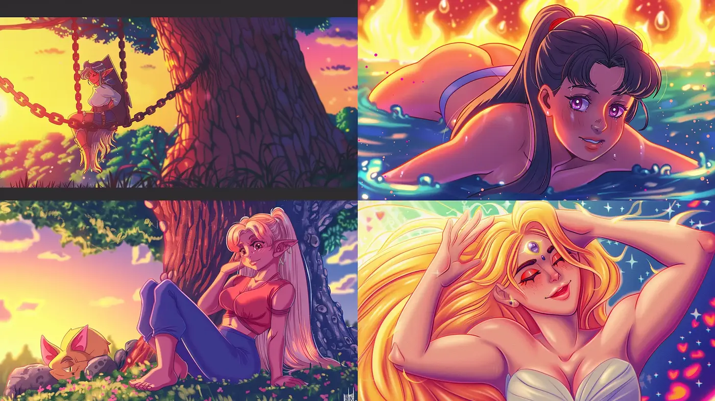 Saturated Dreamscape: A Homage to the Vivid Glow of Sunset Hues - Midjourney sref style