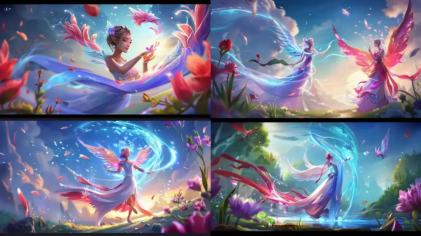 Whimsical Fantasy with Ethereal Elements and Lush Floral Embellishments - Midjourney sref style