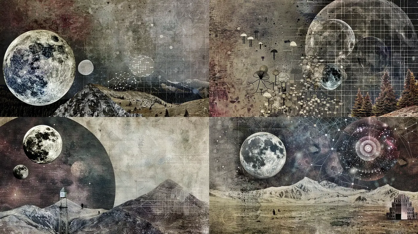 Ethereal Cosmic Dreamscape with Vintage Textured Overtones - Midjourney sref style