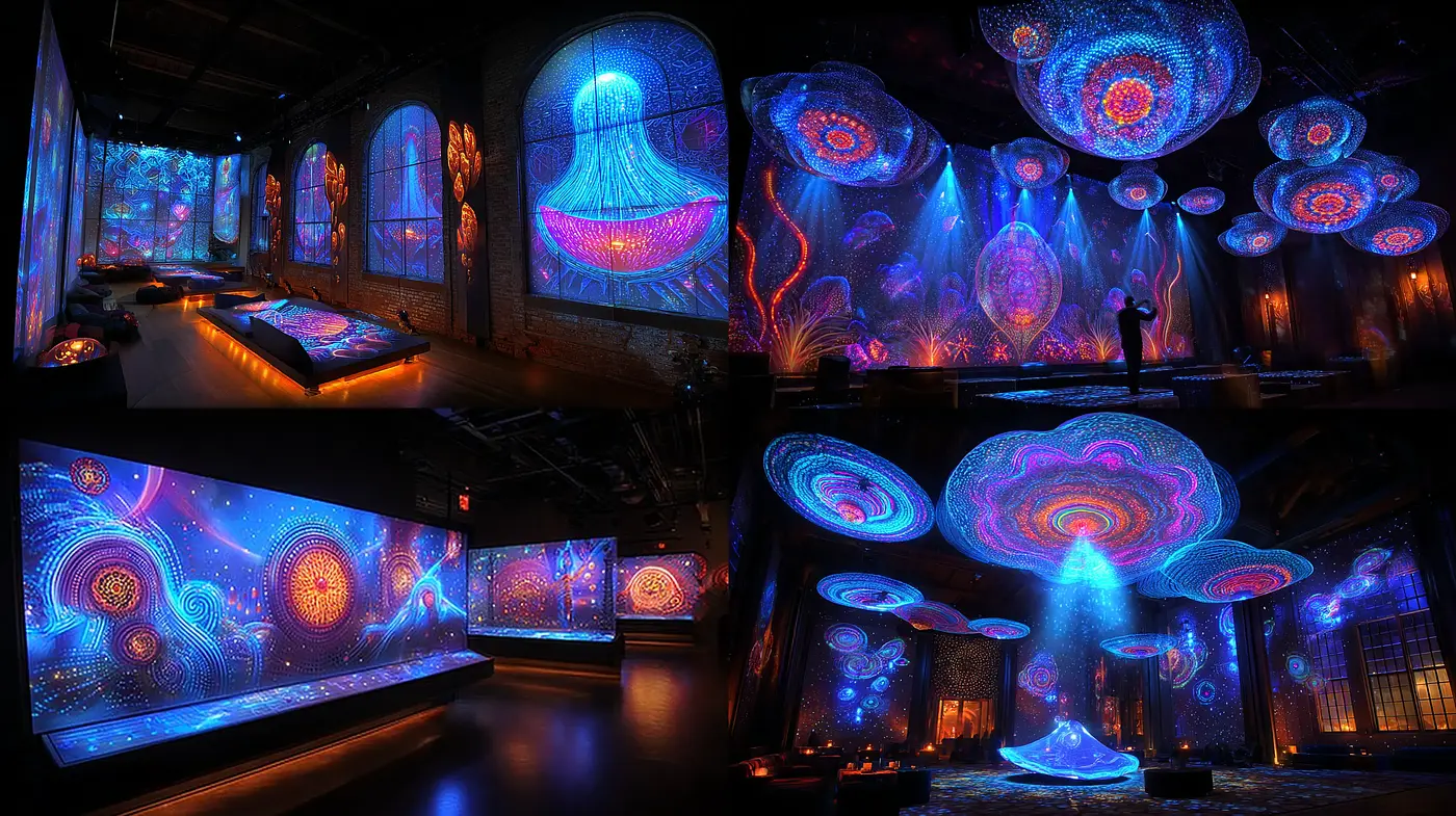 Vibrant and Ethereal Display of Abstract Light Patterns with Nostalgic Quality - Midjourney sref style